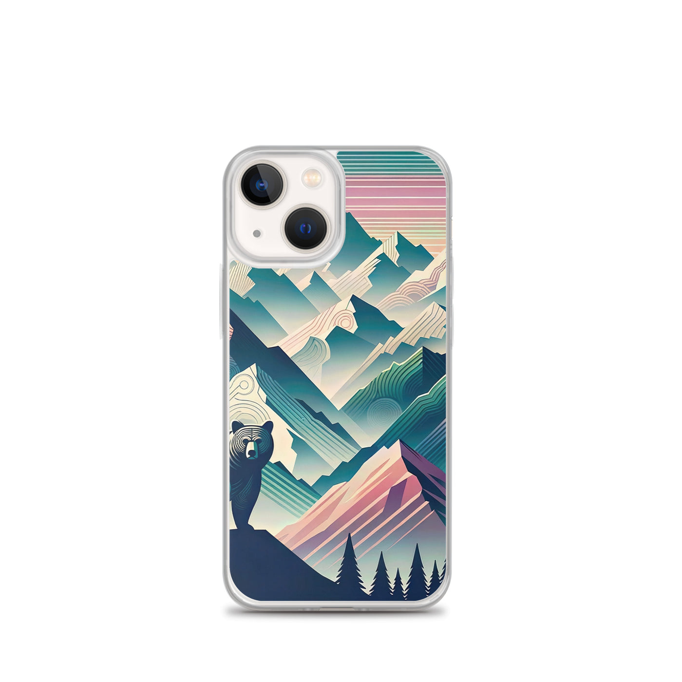 Bär im Panoramablick der Alpen, moderne Kunst-Gebirgsschichten - iPhone Schutzhülle (durchsichtig) camping xxx yyy zzz iPhone 13 mini