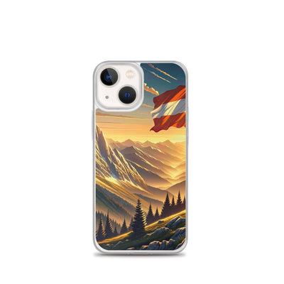Ruhiger Alpenabend mit österreichischer Flagge und goldenem Sonnenuntergang - iPhone Schutzhülle (durchsichtig) berge xxx yyy zzz iPhone 13 mini