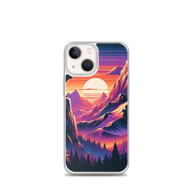 Alpen-Sonnenuntergang mit Bär auf Hügel, warmes Himmelsfarbenspiel - iPhone Schutzhülle (durchsichtig) camping xxx yyy zzz iPhone 13 mini
