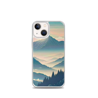 Bergszene bei Morgendämmerung, erste Sonnenstrahlen auf Bergrücken - iPhone Schutzhülle (durchsichtig) berge xxx yyy zzz iPhone 13 mini