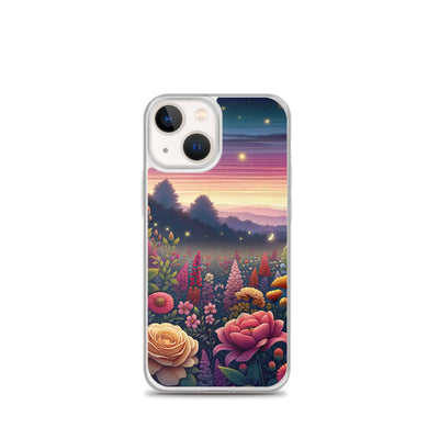 Skurriles Blumenfeld in Dämmerung, farbenfrohe Rosen, Lilien, Ringelblumen - iPhone Schutzhülle (durchsichtig) camping xxx yyy zzz iPhone 13 mini