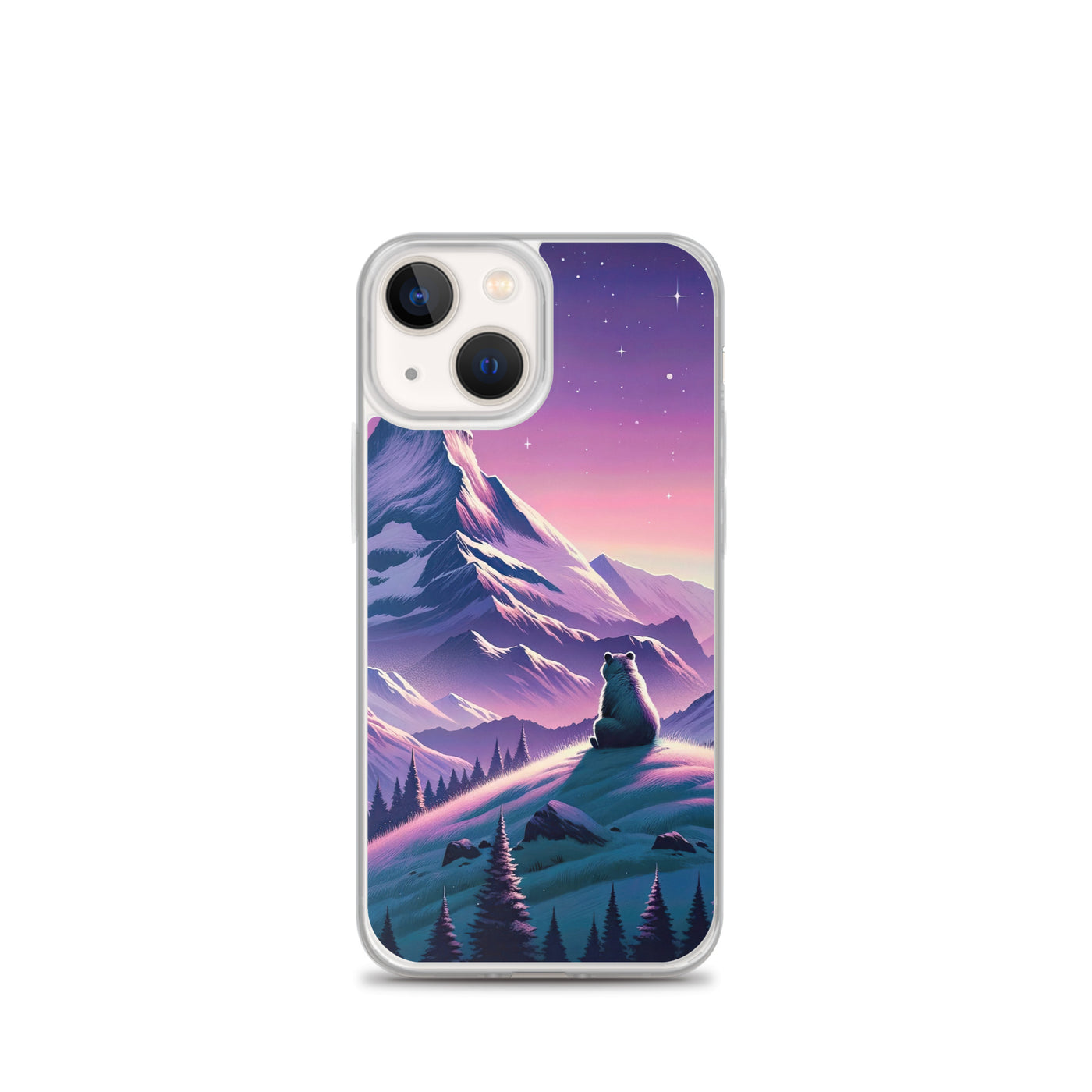 Bezaubernder Alpenabend mit Bär, lavendel-rosafarbener Himmel (AN) - iPhone Schutzhülle (durchsichtig) xxx yyy zzz iPhone 13 mini