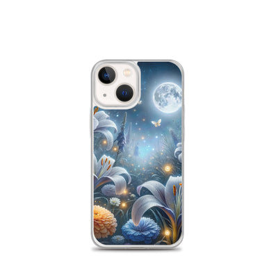 Ätherische Mondnacht auf blühender Wiese, silbriger Blumenglanz - iPhone Schutzhülle (durchsichtig) camping xxx yyy zzz iPhone 13 mini