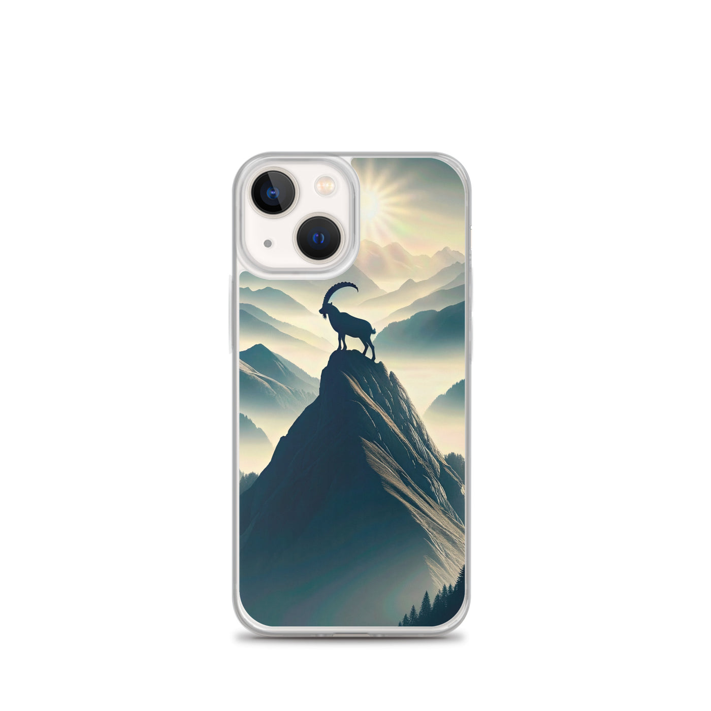 Morgendlicher Steinbock auf Alpengipfel, steile Berghänge - iPhone Schutzhülle (durchsichtig) berge xxx yyy zzz iPhone 13 mini