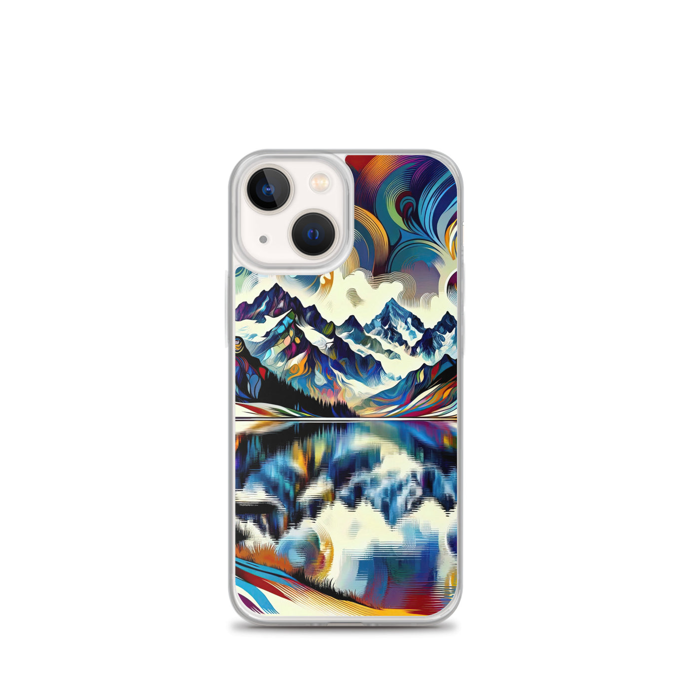 Alpensee im Zentrum eines abstrakt-expressionistischen Alpen-Kunstwerks - iPhone Schutzhülle (durchsichtig) berge xxx yyy zzz iPhone 13 mini