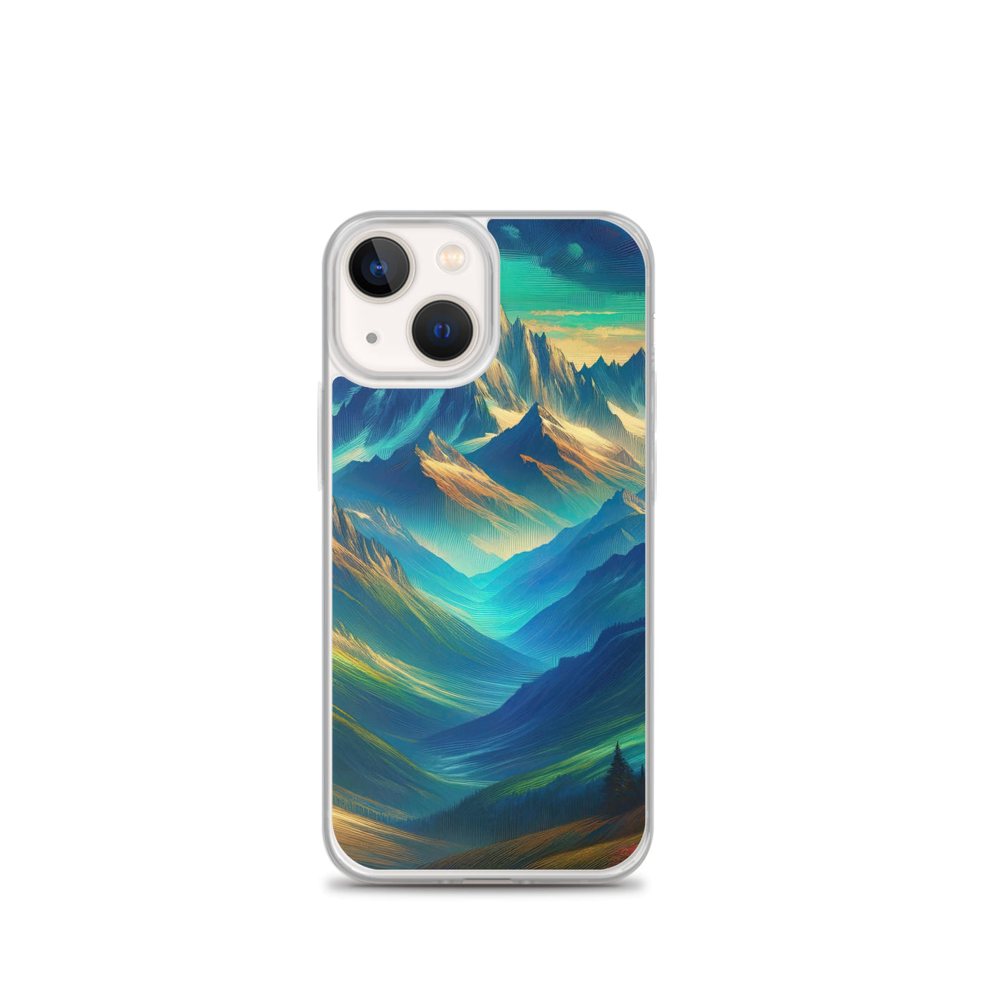 Atemberaubende alpine Komposition mit majestätischen Gipfeln und Tälern - iPhone Schutzhülle (durchsichtig) berge xxx yyy zzz iPhone 13 mini
