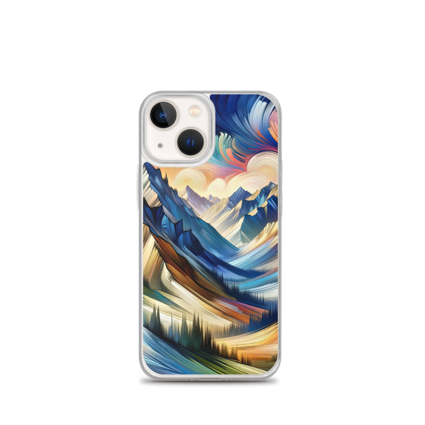 Alpen in abstrakter Expressionismus-Manier, wilde Pinselstriche - iPhone Schutzhülle (durchsichtig) berge xxx yyy zzz iPhone 13 mini
