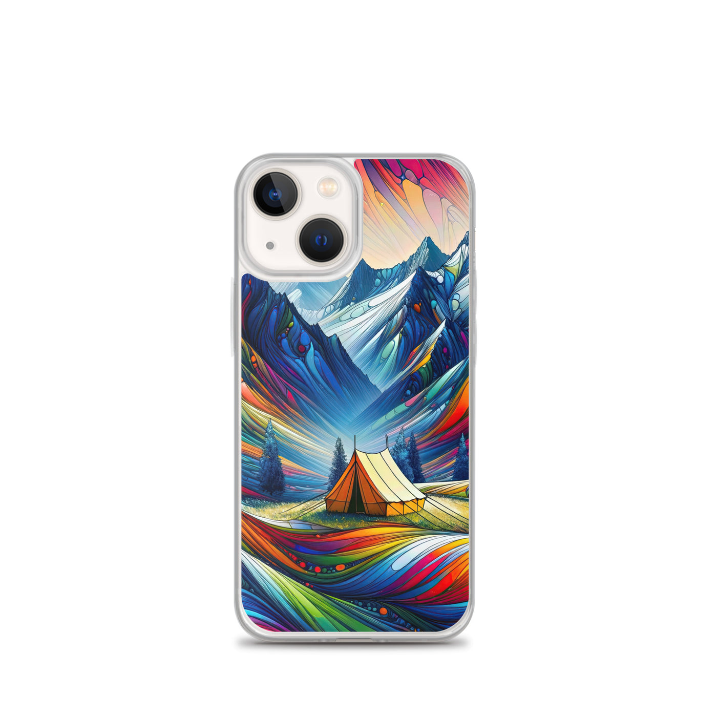 Surreale Alpen in abstrakten Farben, dynamische Formen der Landschaft - iPhone Schutzhülle (durchsichtig) camping xxx yyy zzz iPhone 13 mini
