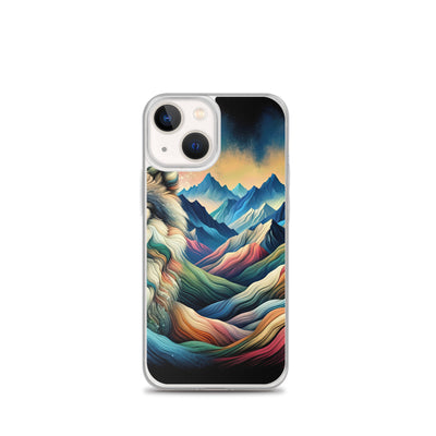 Traumhaftes Alpenpanorama mit Wolf in wechselnden Farben und Mustern (AN) - iPhone Schutzhülle (durchsichtig) xxx yyy zzz iPhone 13 mini