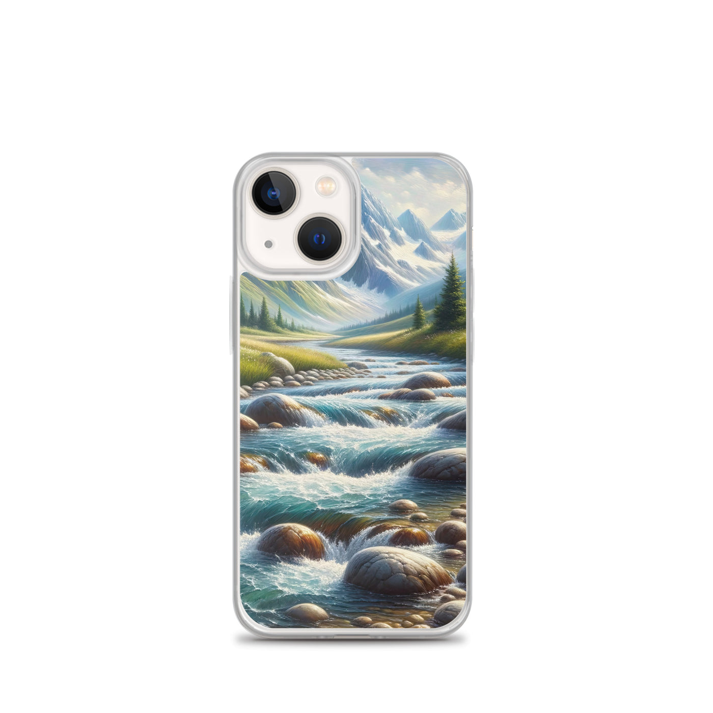 Ölgemälde eines Gebirgsbachs durch felsige Landschaft - iPhone Schutzhülle (durchsichtig) berge xxx yyy zzz iPhone 13 mini