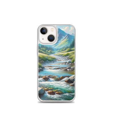 Sanfter Gebirgsbach in Ölgemälde, klares Wasser über glatten Felsen - iPhone Schutzhülle (durchsichtig) berge xxx yyy zzz iPhone 13 mini