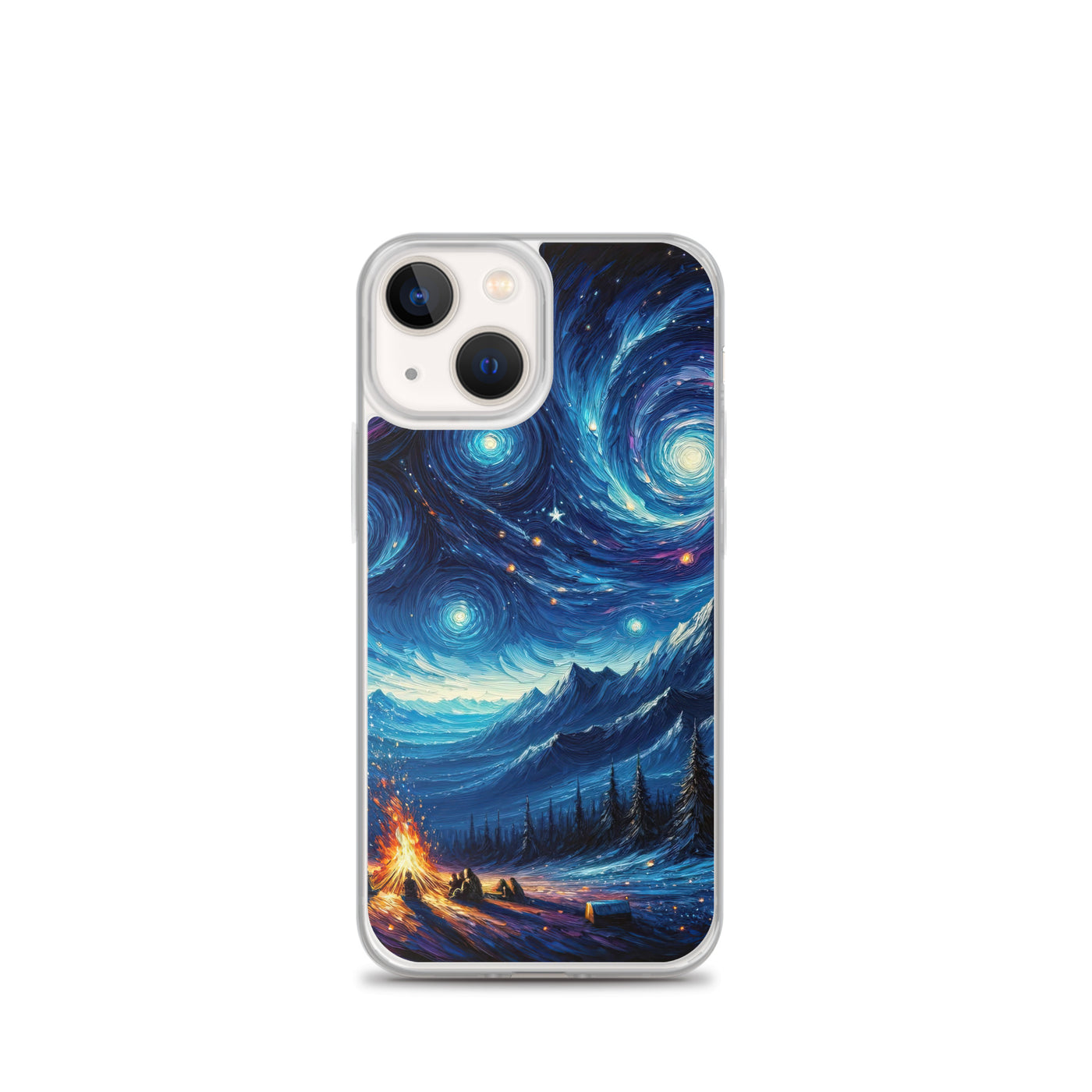 Sternennacht über den Alpen inspiriertes Ölgemälde, mystischer Nachthimmel in Blau - iPhone Schutzhülle (durchsichtig) camping xxx yyy zzz iPhone 13 mini