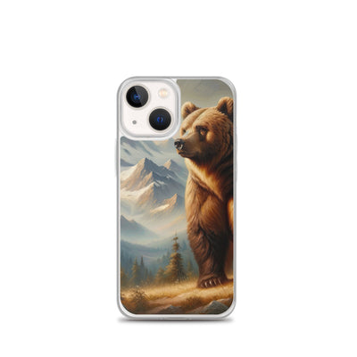 Ölgemälde eines königlichen Bären vor der majestätischen Alpenkulisse - iPhone Schutzhülle (durchsichtig) camping xxx yyy zzz iPhone 13 mini