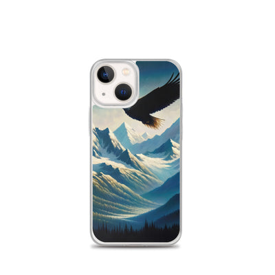 Ölgemälde eines Adlers vor schneebedeckten Bergsilhouetten - iPhone Schutzhülle (durchsichtig) berge xxx yyy zzz iPhone 13 mini