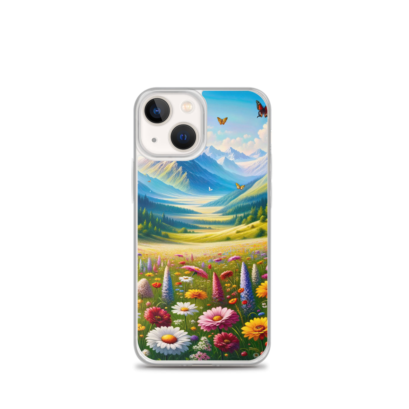 Ölgemälde einer ruhigen Almwiese, Oase mit bunter Wildblumenpracht - iPhone Schutzhülle (durchsichtig) camping xxx yyy zzz iPhone 13 mini