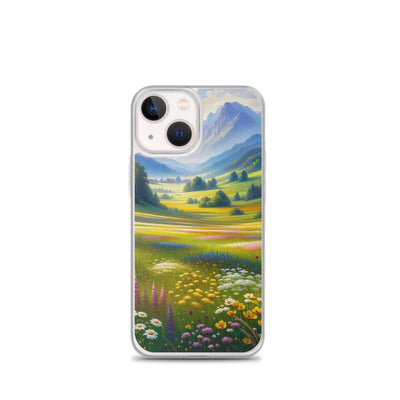 Ölgemälde einer Almwiese, Meer aus Wildblumen in Gelb- und Lilatönen - iPhone Schutzhülle (durchsichtig) berge xxx yyy zzz iPhone 13 mini