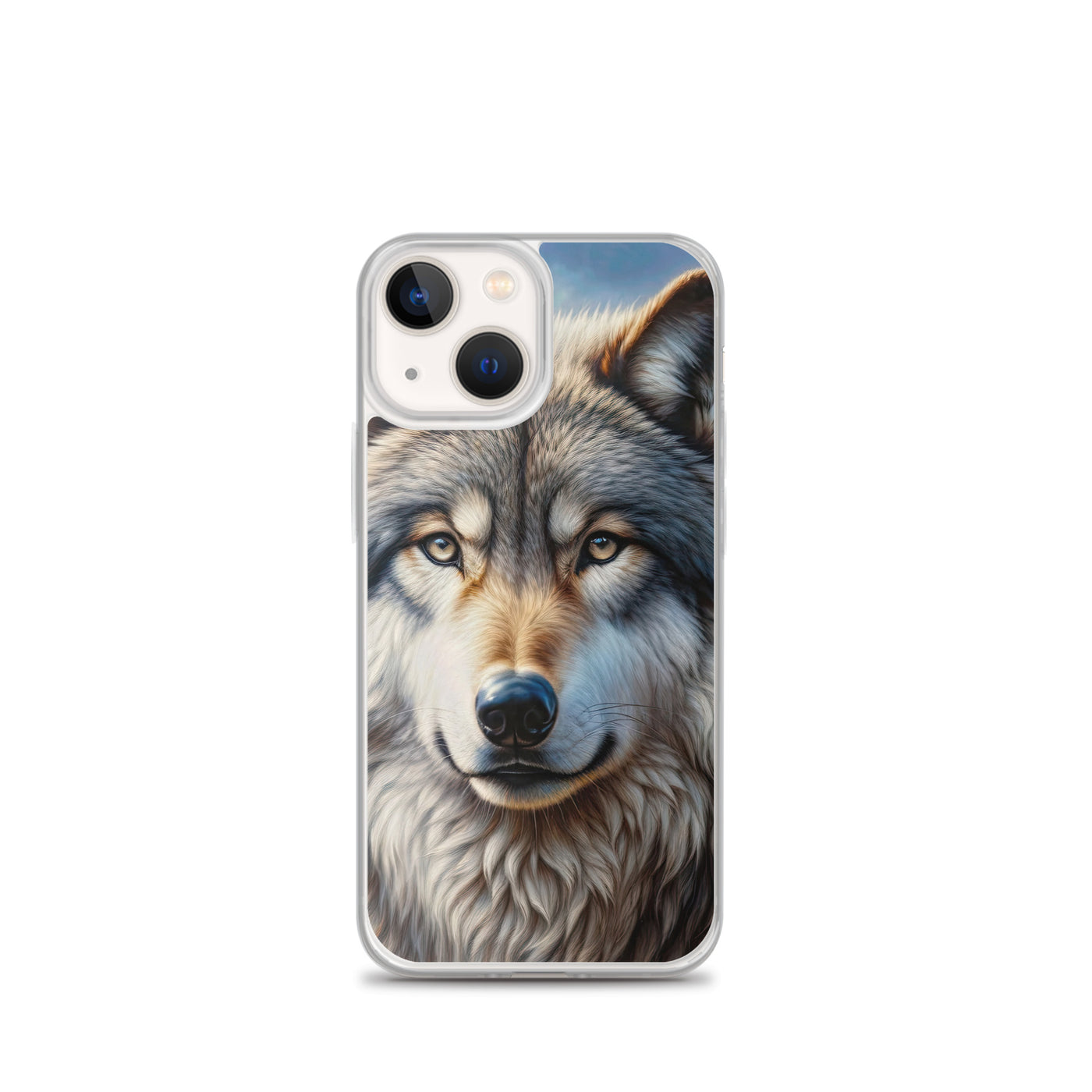Porträt-Ölgemälde eines prächtigen Wolfes mit faszinierenden Augen (AN) - iPhone Schutzhülle (durchsichtig) xxx yyy zzz iPhone 13 mini
