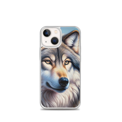 Ölgemäldeporträt eines majestätischen Wolfes mit intensiven Augen in der Berglandschaft (AN) - iPhone Schutzhülle (durchsichtig) xxx yyy zzz iPhone 13 mini