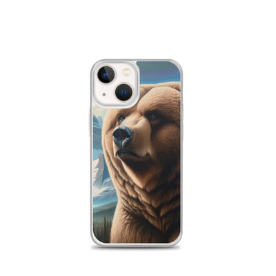Realistisches Ölgemälde eines männlichen Bären in den Bergen mit Fokus auf Stärke und Schärfe - iPhone Schutzhülle (durchsichtig) camping xxx yyy zzz iPhone 13 mini