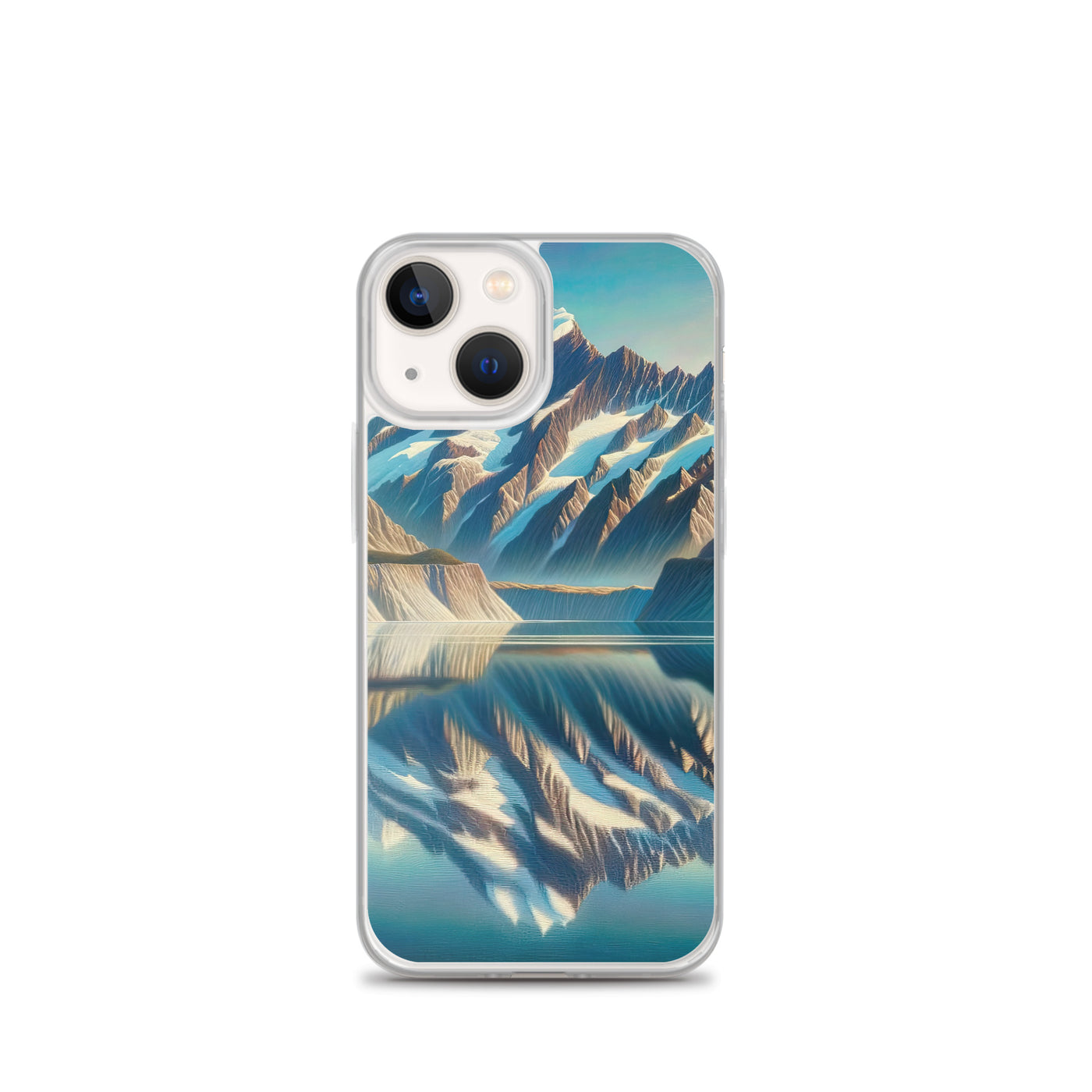 Ölgemälde eines unberührten Sees, der die Bergkette spiegelt - iPhone Schutzhülle (durchsichtig) berge xxx yyy zzz iPhone 13 mini