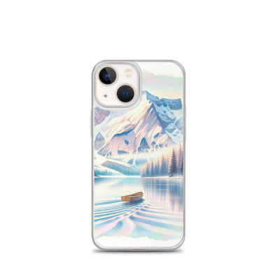 Aquarell eines klaren Alpenmorgens, Boot auf Bergsee in Pastelltönen - iPhone Schutzhülle (durchsichtig) berge xxx yyy zzz iPhone 13 mini