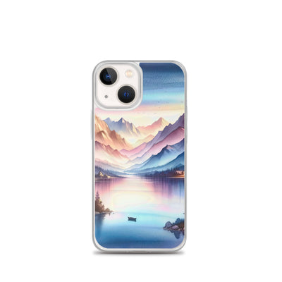 Aquarell einer Dämmerung in den Alpen, Boot auf einem See in Pastell-Licht - iPhone Schutzhülle (durchsichtig) berge xxx yyy zzz iPhone 13 mini