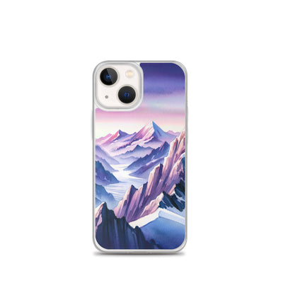 Aquarell eines Bergsteigers auf einem Alpengipfel in der Abenddämmerung - iPhone Schutzhülle (durchsichtig) wandern xxx yyy zzz iPhone 13 mini