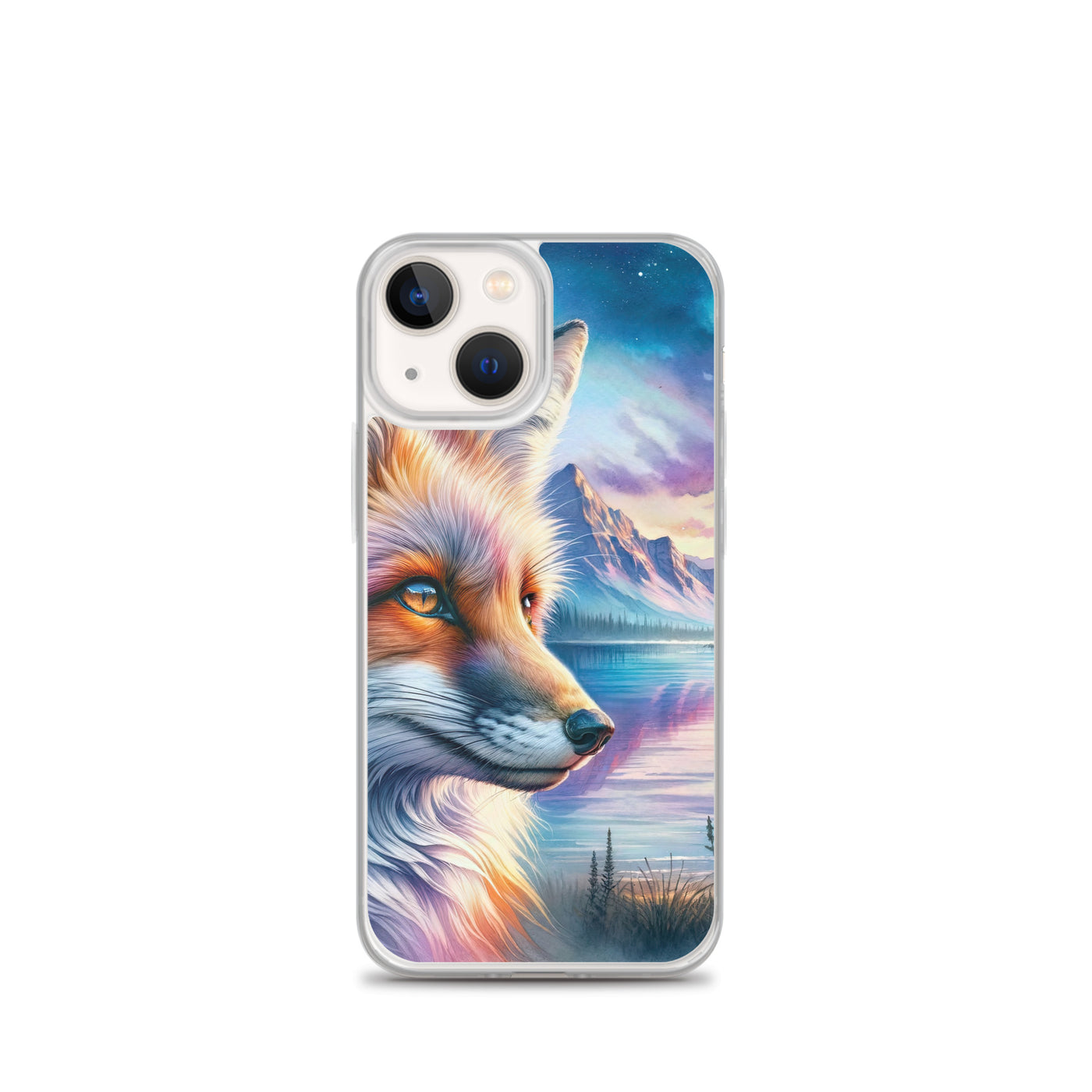 Aquarellporträt eines Fuchses im Dämmerlicht am Bergsee - iPhone Schutzhülle (durchsichtig) camping xxx yyy zzz iPhone 13 mini