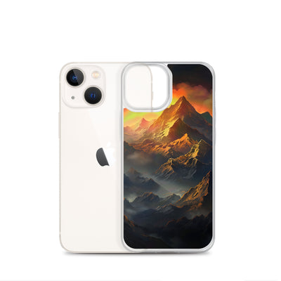 Wunderschöne Himalaya Gebirge im Nebel und Sonnenuntergang - Malerei - iPhone Schutzhülle (durchsichtig) berge xxx