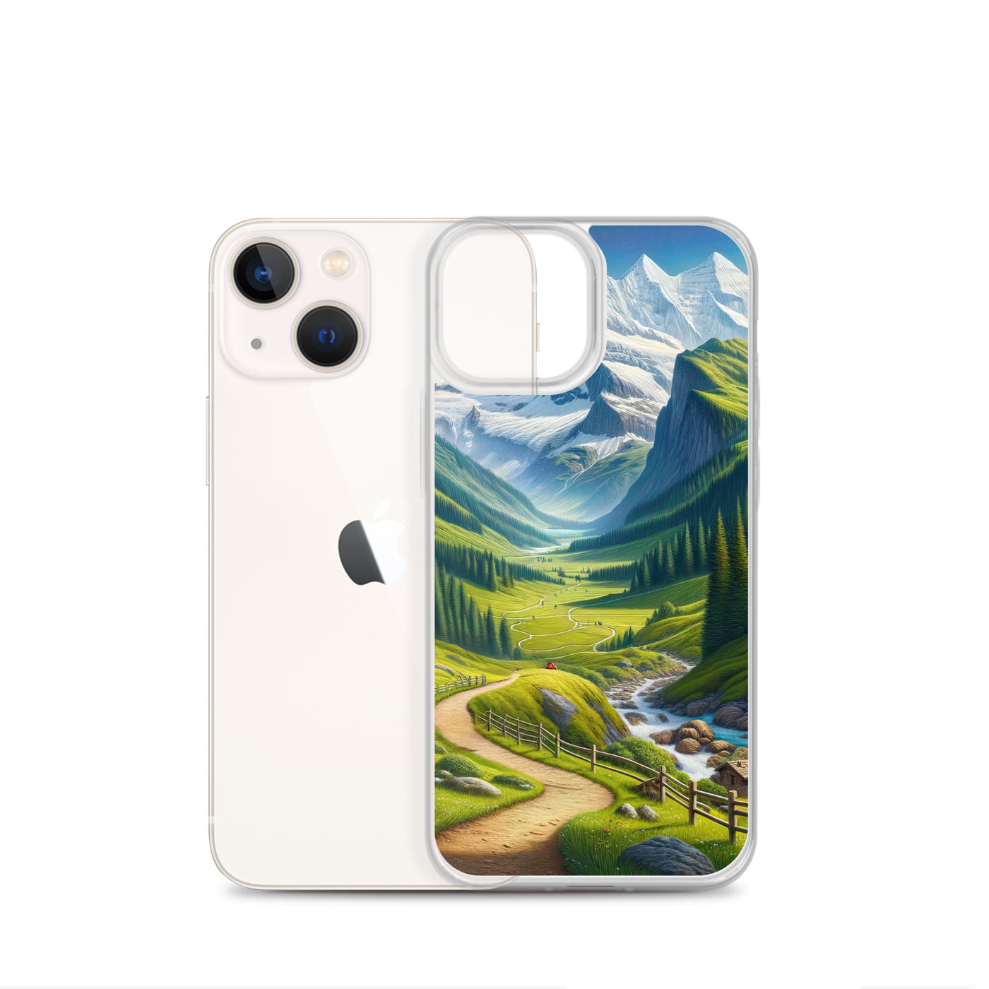 Wanderer in den Bergen und Wald: Digitale Malerei mit grünen kurvenreichen Pfaden - iPhone Schutzhülle (durchsichtig) wandern xxx yyy zzz