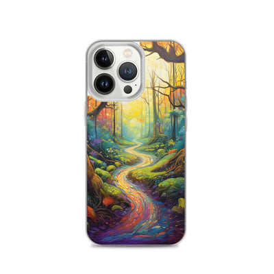 Wald und Wanderweg - Bunte, farbenfrohe Malerei - iPhone Schutzhülle (durchsichtig) camping xxx iPhone 13 Pro