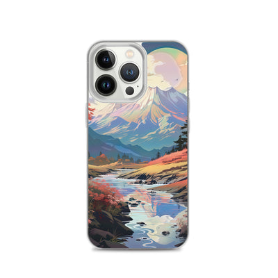 Berge. Fluss und Blumen - Malerei - iPhone Schutzhülle (durchsichtig) berge xxx iPhone 13 Pro