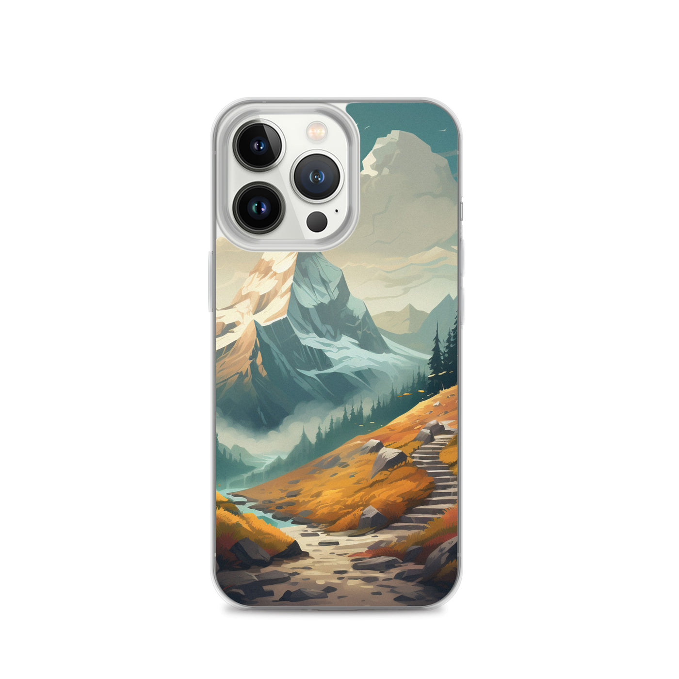 Berge, Wald und Wanderweg - Malerei - iPhone Schutzhülle (durchsichtig) berge xxx iPhone 13 Pro