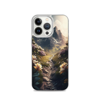 Epischer Berg, steiniger Weg und Blumen - Realistische Malerei - iPhone Schutzhülle (durchsichtig) berge xxx iPhone 13 Pro