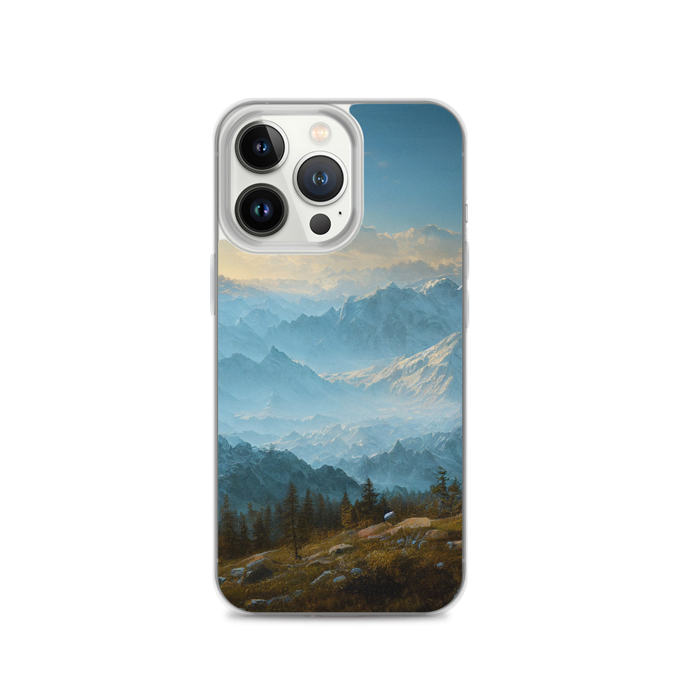 Schöne Berge mit Nebel bedeckt - Ölmalerei - iPhone Schutzhülle (durchsichtig) berge xxx iPhone 13 Pro