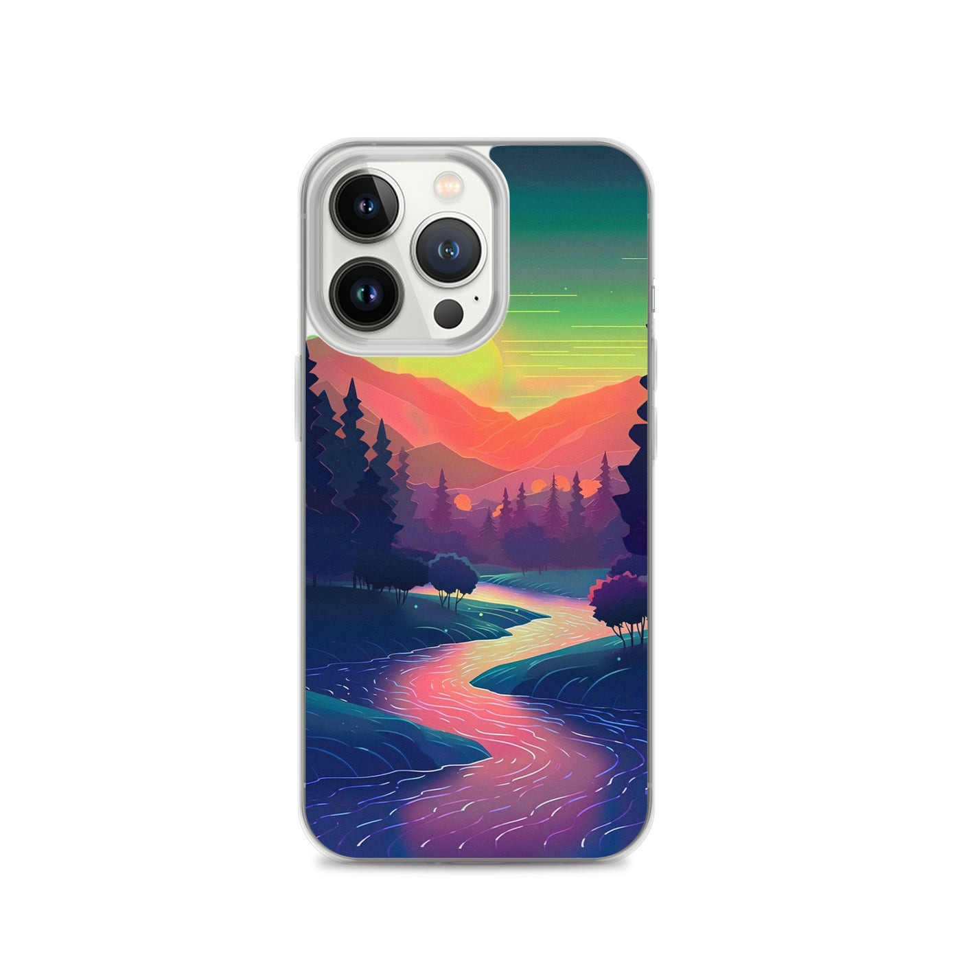 Berge, Fluss, Sonnenuntergang - Malerei - iPhone Schutzhülle (durchsichtig) berge xxx iPhone 13 Pro
