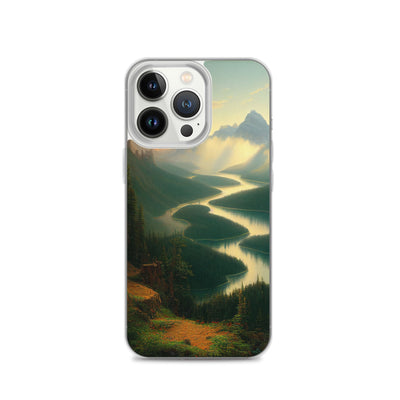 Landschaft mit Bergen, See und viel grüne Natur - Malerei - iPhone Schutzhülle (durchsichtig) berge xxx iPhone 13 Pro
