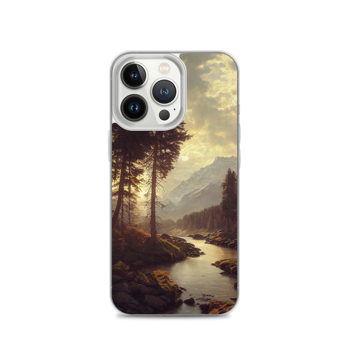 Landschaft mit Bergen, Fluss und Bäumen - Malerei - iPhone Schutzhülle (durchsichtig) berge xxx iPhone 13 Pro
