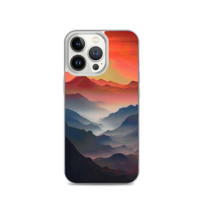 Sonnteruntergang, Gebirge und Nebel - Landschaftsmalerei - iPhone Schutzhülle (durchsichtig) berge xxx iPhone 13 Pro