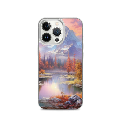 Landschaftsmalerei - Berge, Bäume, Bergsee und Herbstfarben - iPhone Schutzhülle (durchsichtig) berge xxx iPhone 13 Pro