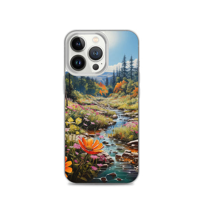 Berge, schöne Blumen und Bach im Wald - iPhone Schutzhülle (durchsichtig) berge xxx iPhone 13 Pro