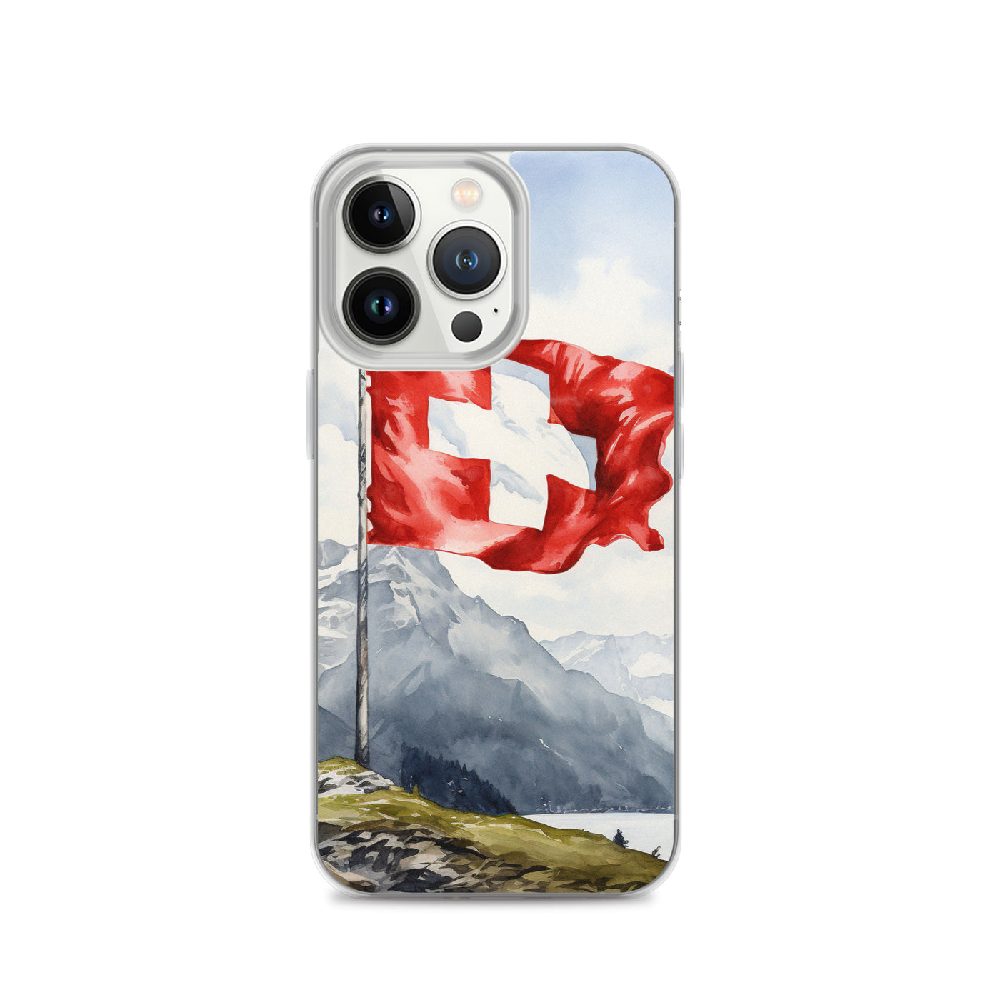 Schweizer Flagge und Berge im Hintergrund - Epische Stimmung - Malerei - iPhone Schutzhülle (durchsichtig) berge xxx iPhone 13 Pro