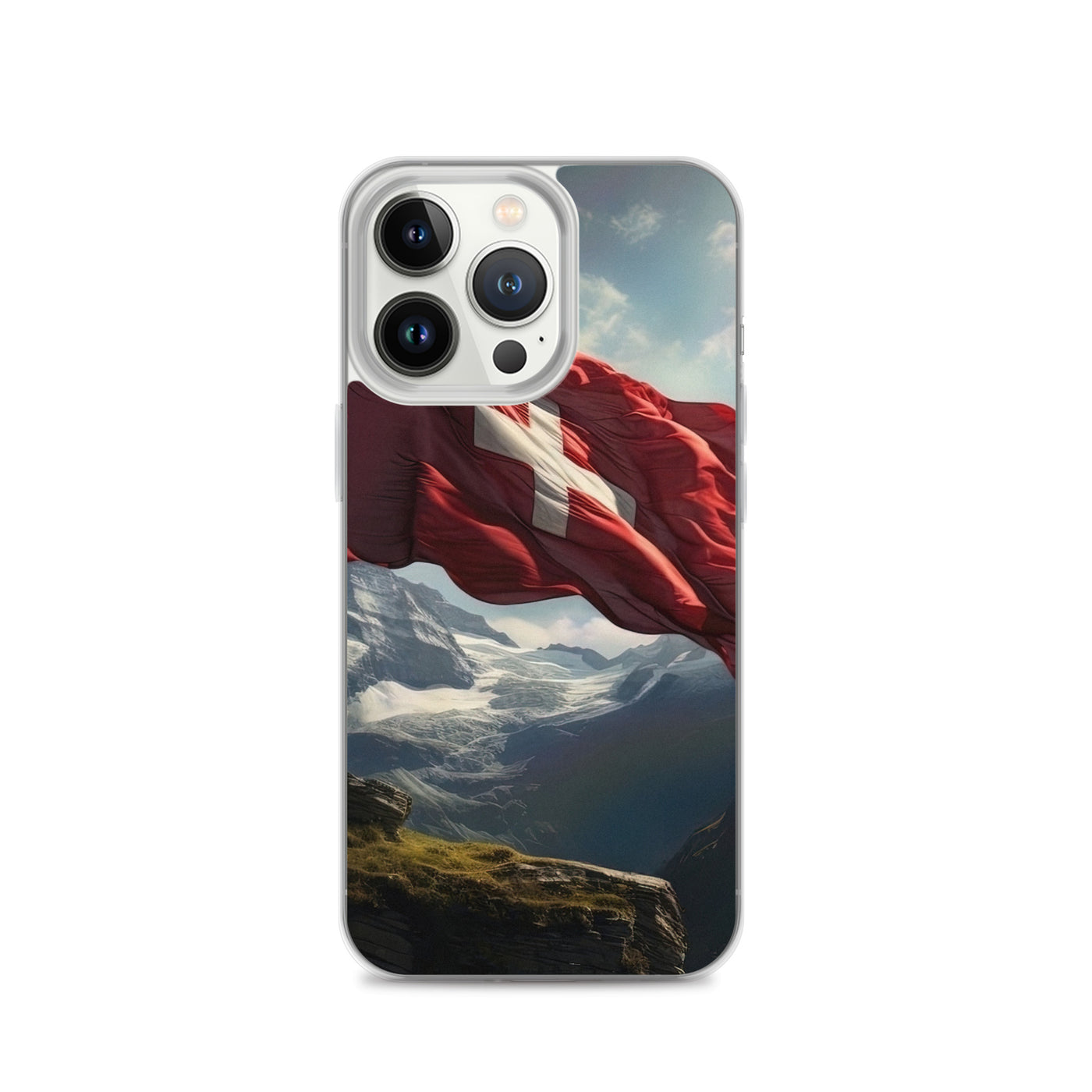 Schweizer Flagge und Berge im Hintergrund - Fotorealistische Malerei - iPhone Schutzhülle (durchsichtig) berge xxx iPhone 13 Pro