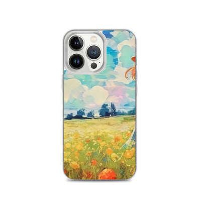 Dame mit Hut im Feld mit Blumen - Landschaftsmalerei - iPhone Schutzhülle (durchsichtig) camping xxx iPhone 13 Pro