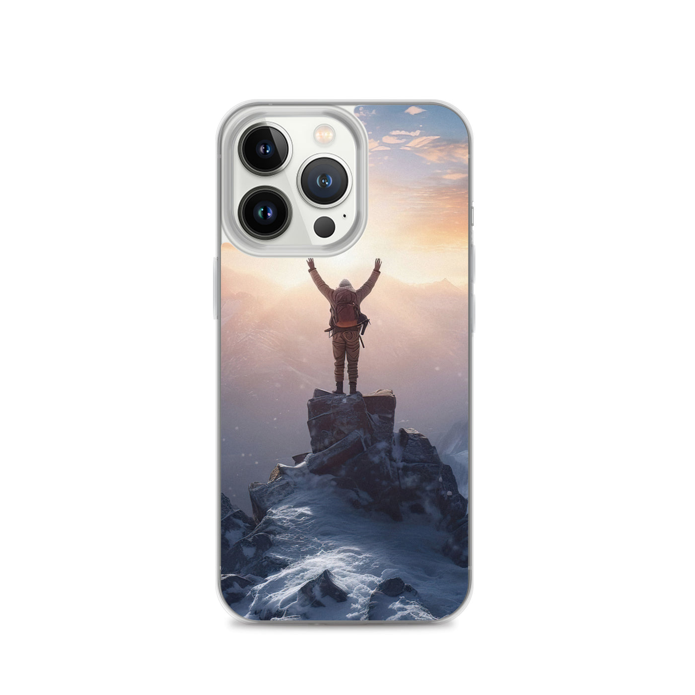 Mann auf der Spitze eines Berges - Landschaftsmalerei - iPhone Schutzhülle (durchsichtig) berge xxx iPhone 13 Pro