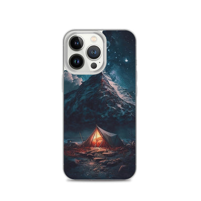 Zelt und Berg in der Nacht - Sterne am Himmel - Landschaftsmalerei - iPhone Schutzhülle (durchsichtig) camping xxx iPhone 13 Pro