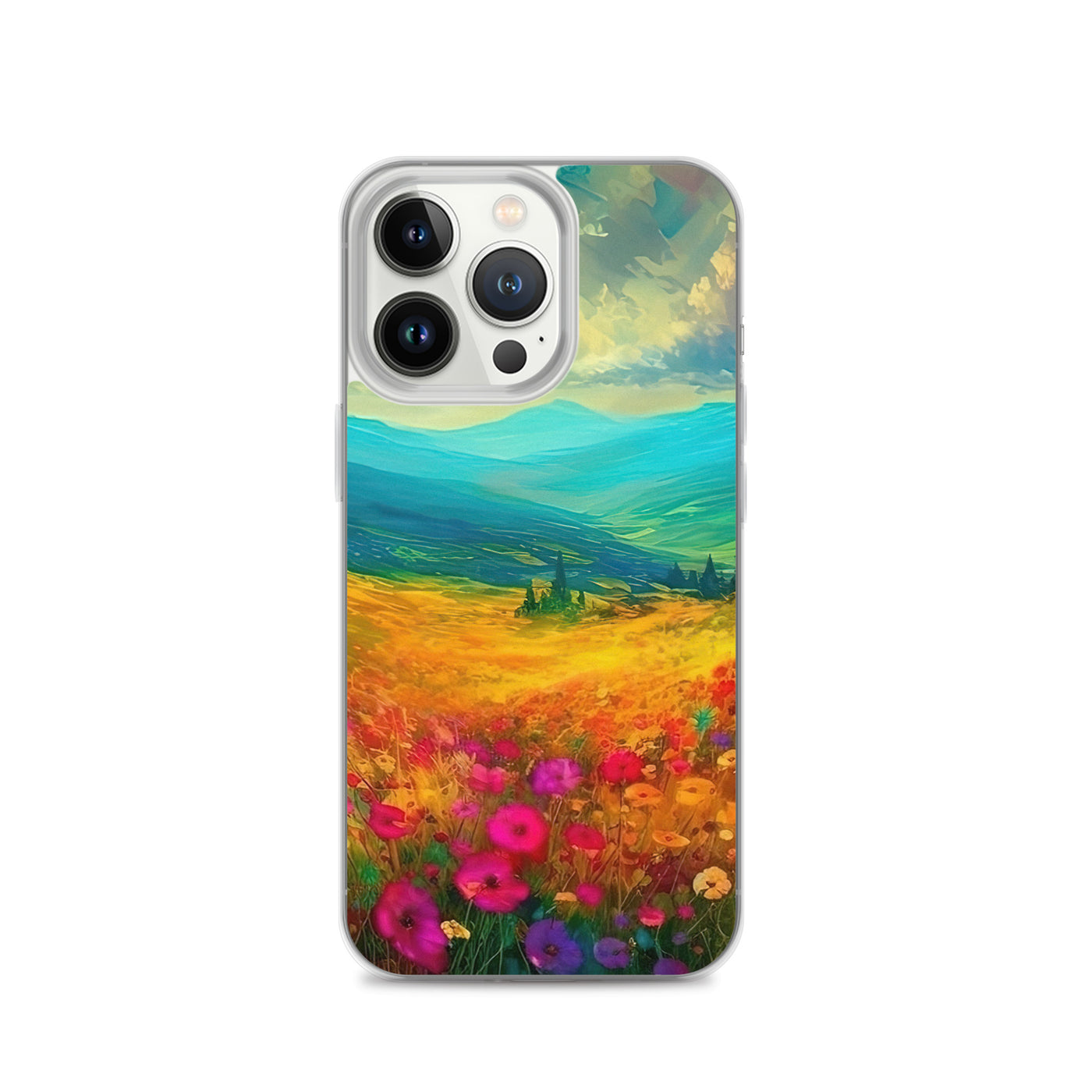 Berglandschaft und schöne farbige Blumen - Malerei - iPhone Schutzhülle (durchsichtig) berge xxx iPhone 13 Pro