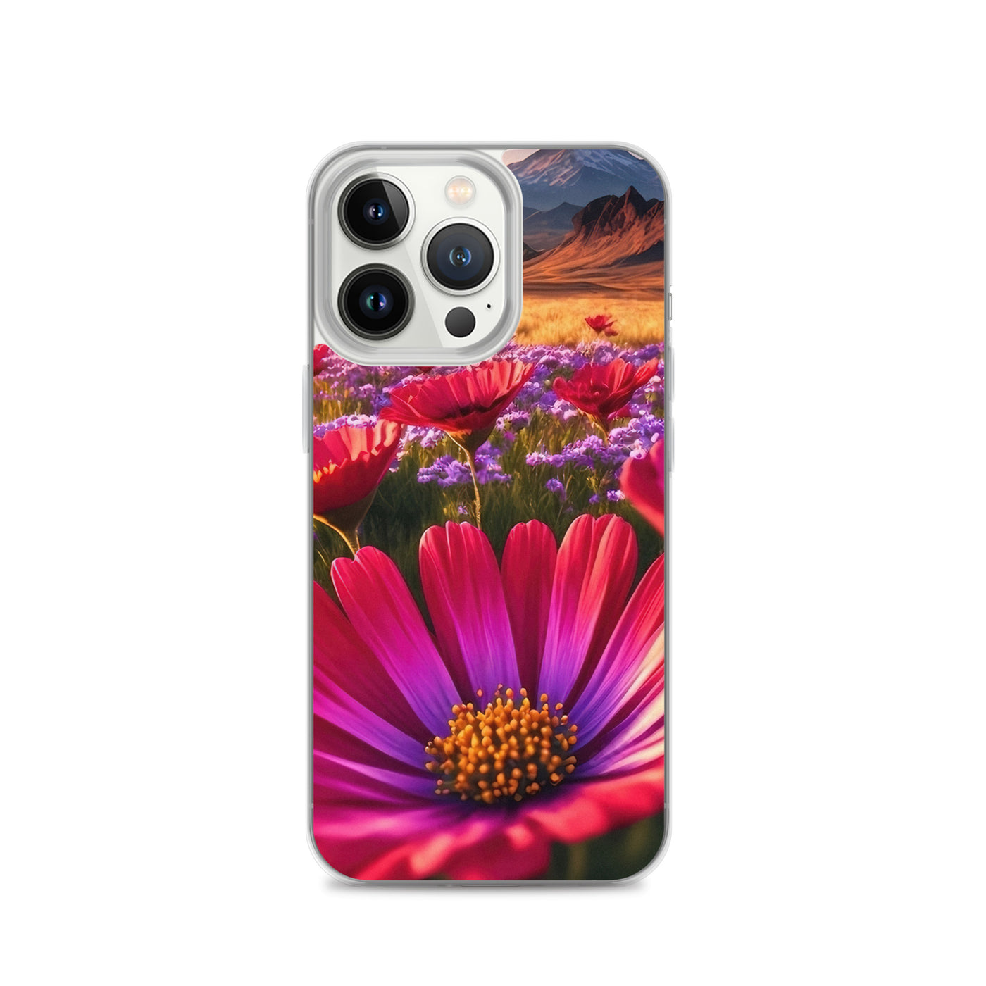 Wünderschöne Blumen und Berge im Hintergrund - iPhone Schutzhülle (durchsichtig) berge xxx iPhone 13 Pro