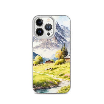 Epische Berge und Berghütte - Landschaftsmalerei - iPhone Schutzhülle (durchsichtig) berge xxx iPhone 13 Pro