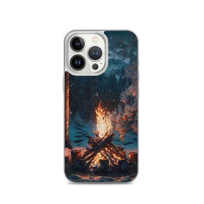 Lagerfeuer beim Camping - Wald mit Schneebedeckten Bäumen - Malerei - iPhone Schutzhülle (durchsichtig) camping xxx iPhone 13 Pro